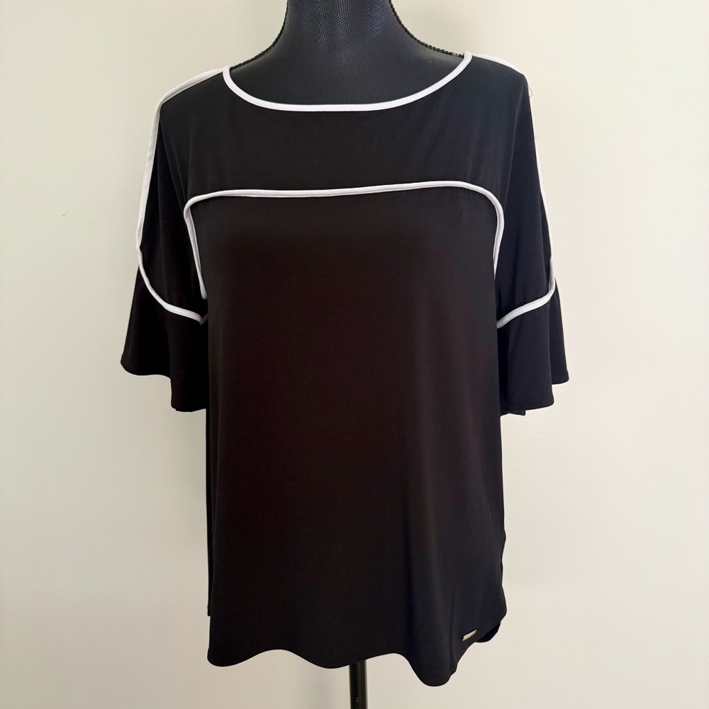 Calvin Klein Black and White Short Sleeve Blouse